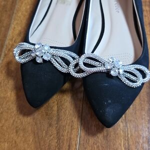 Elegant Black Flats with Silver Embellishments